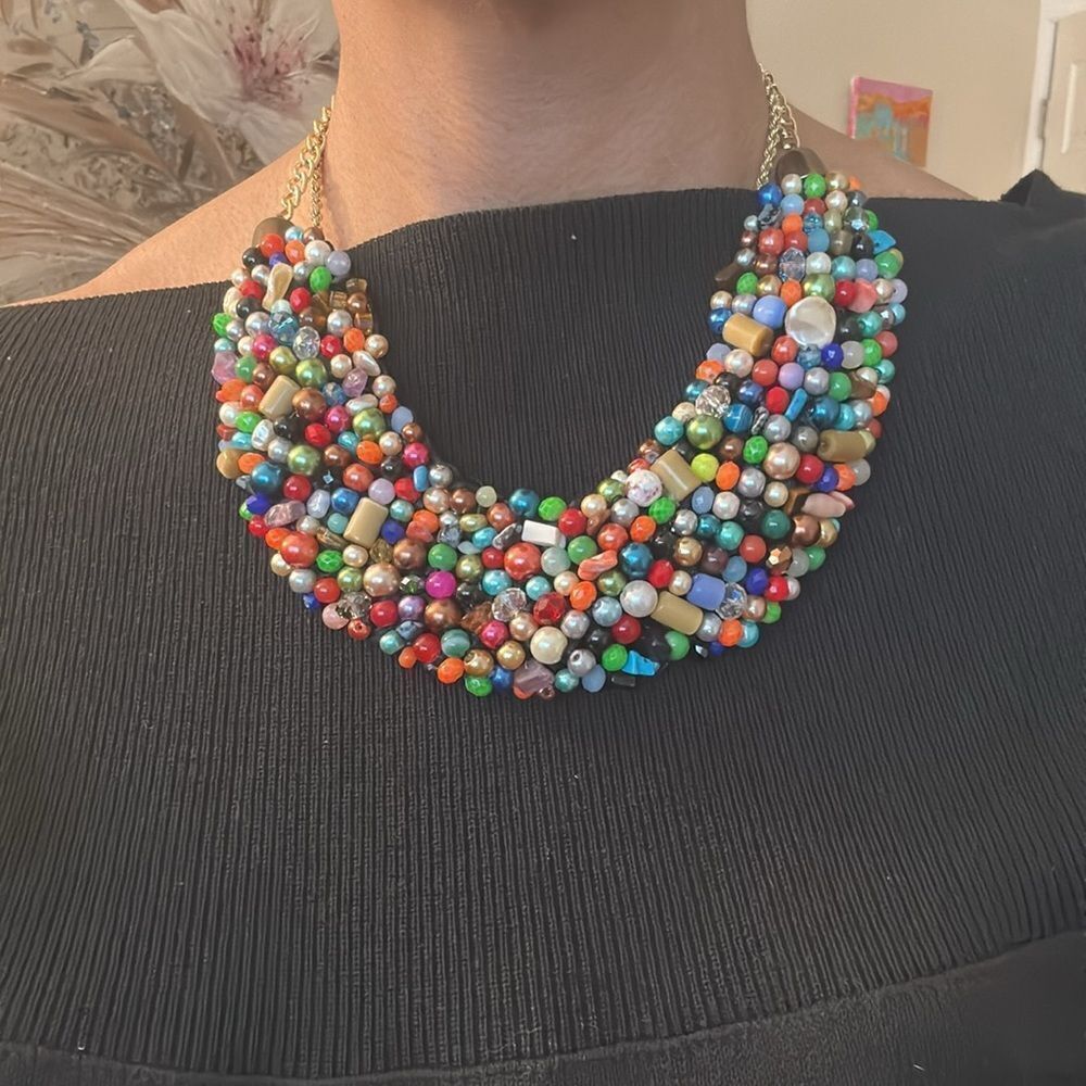 Multicolor Beaded Statement Necklace - image 5